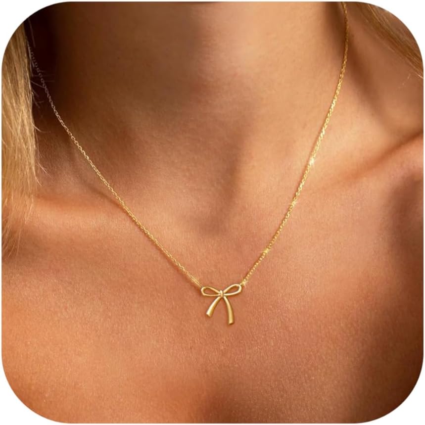 Manufacturer Gold Necklace for Women Dainty Bow Necklace 14K Gold Plated Cute Choker Necklace Small Bow Pendant Charm Necklaces Teen Gift Trendy Stuff Personalized Jewelry Gifts Necklace