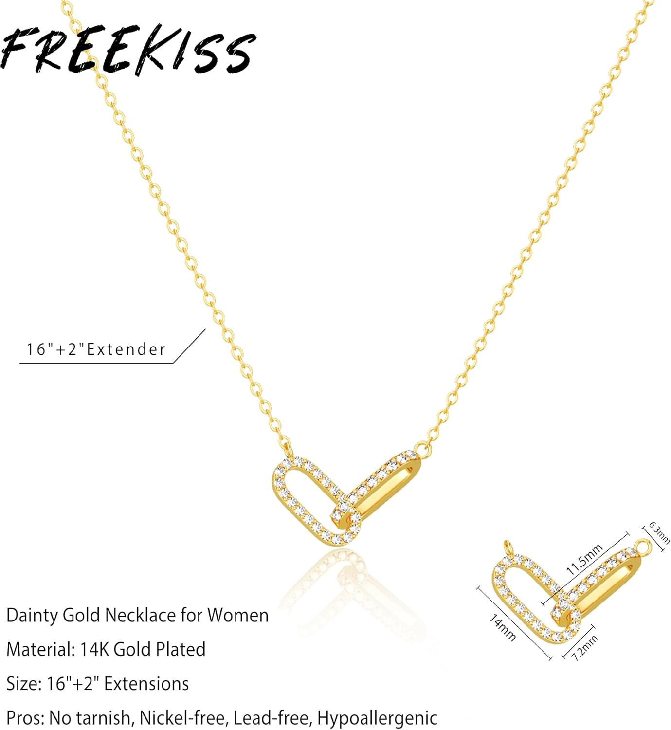 Manufacturer Freekiss Gold Pendant Necklace for Women, Dainty Diamond Necklaces for Women Simple 14K Gold Plated Paperclip Choker Necklaces Cute Minimalist Open Oval Necklaces Gold Jewelry for Women Gifts Necklace