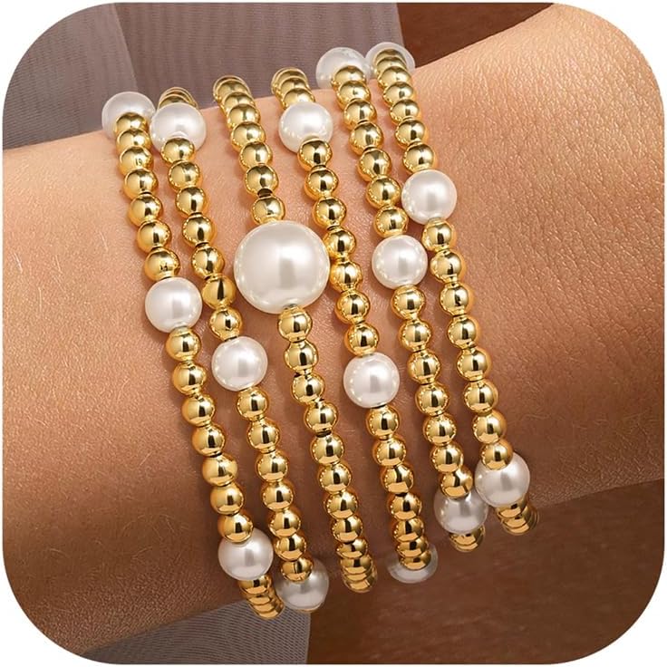 Manufacturer Yoosteel Gold Beaded Bracelets Set for Women, 14K Gold Plated Dainty Round Bead Ball Pearl Cross Bracelet for Women Simplicity Stackable Jewelry Gifts bracelets