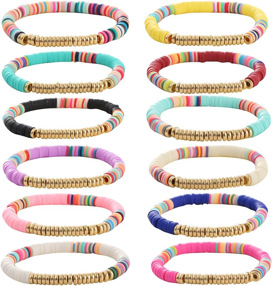 Manufacturer 12pcs Friendship Bracelets Beaded Bracelets Heishi Bracelet Cute Bracelets Stack Vinyl Clay Disc Bead Surfer Stretch Summer Beach Bracelets For Women Preppy Bracelets bracelets