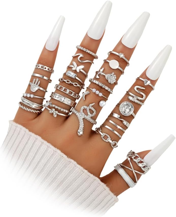 Manufacturer iF YOU 25 Pcs Gold Knuckle Ring Set for Women, Chunky Stackable Finger Midi Rings, Silver Simple Stacking Cute Rings Pack Trendy Stuff Jewelry Gift rings