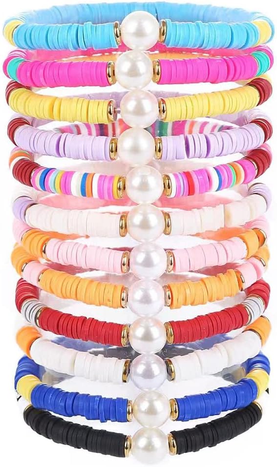 Manufacturer 12pcs Friendship Bracelets Beaded Bracelets Heishi Bracelet Cute Bracelets Stack Vinyl Clay Disc Bead Surfer Stretch Summer Beach Bracelets For Women Preppy Bracelets bracelets