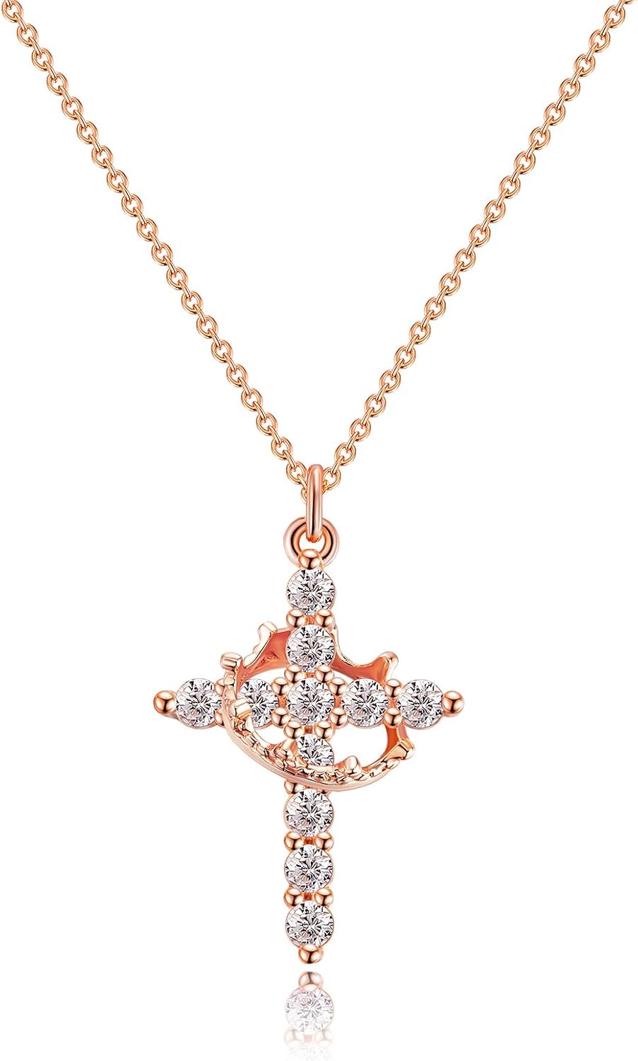 Manufacturer Upgraded Crown Cross Necklace for Women Women's Gifts 14K Gold Plated Crown Cross Pendant Necklace Diamond Cross Necklaces Faith Cross Jewelry First Communion Gifts Necklace
