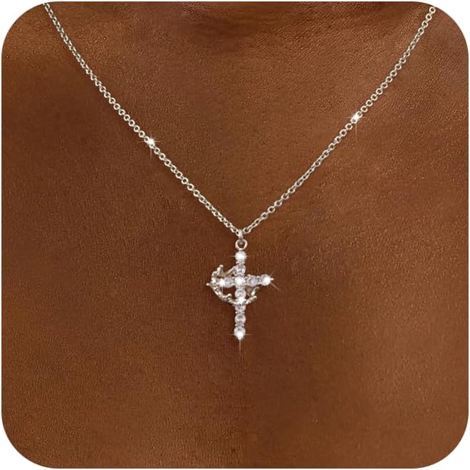 Manufacturer Tewiky Diamond Cross Necklace for women-Dainty 14k Gold Cubic Zirconia Pendant Necklaces Simple Gold Cross Pendant Necklace Cute Tiny Gold Jewelry necklace