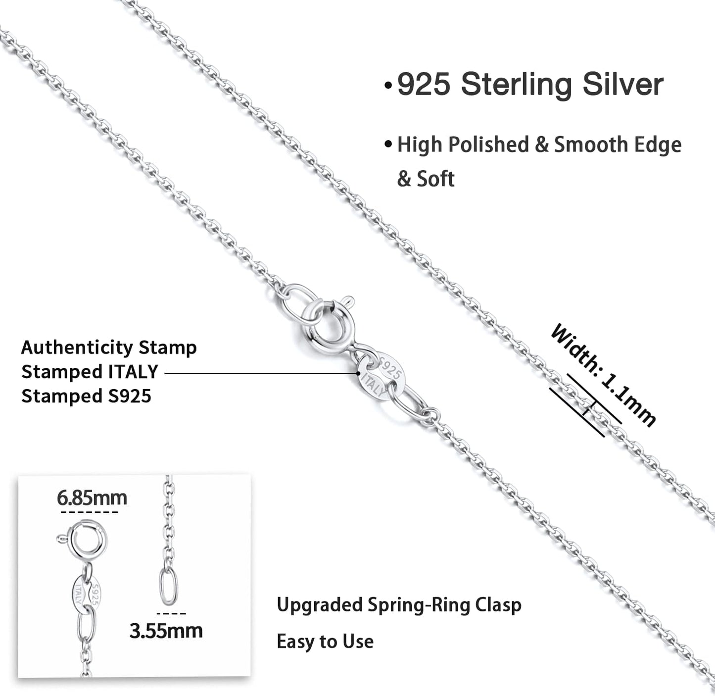Manufacturer Jewlpire 925 Sterling Silver Chain Necklace Chain for Women 1.1mm Cable Chain Necklace Upgraded Spring-Ring Clasp - Thin & Sturdy - Italian Quality 16/18/20/22/24 Inch Necklace