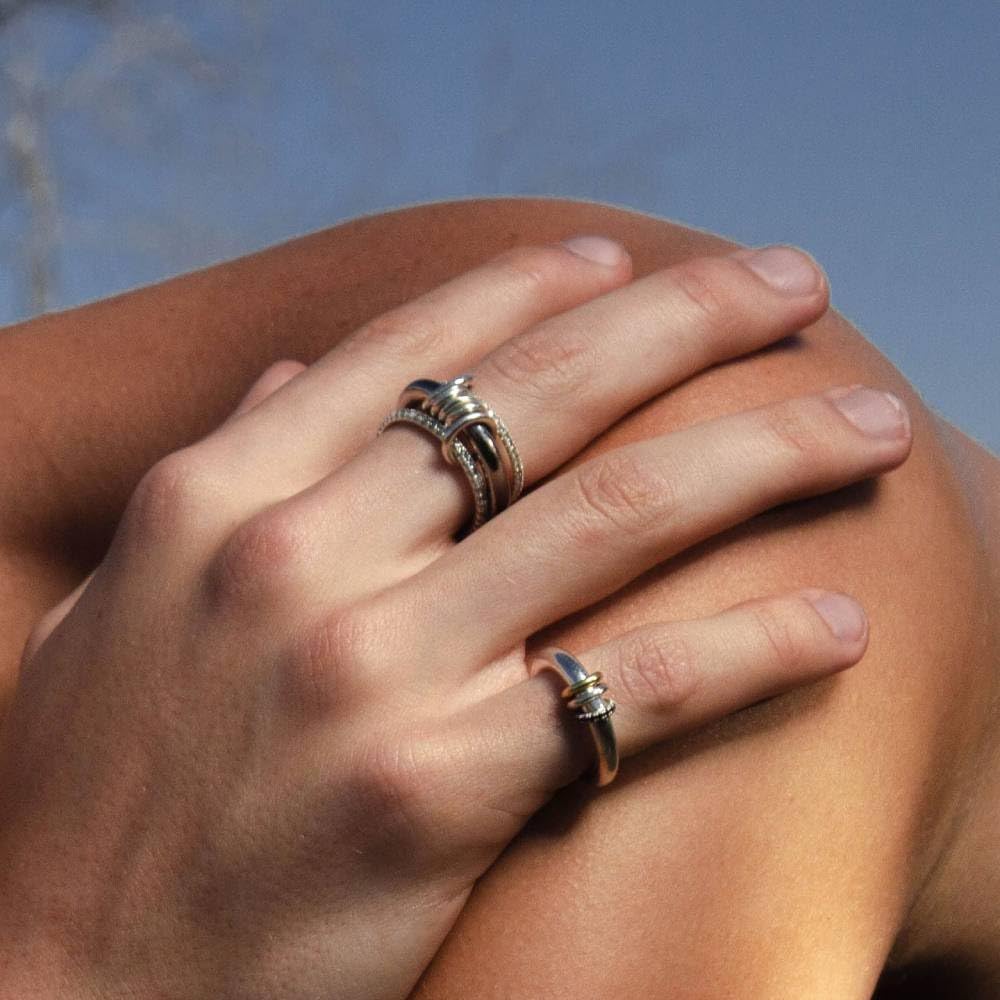 Manufacturer Gold Stackable Rings for Women Non Tarnish, 18k Gold Plated Cubic Zirconia Rings, Silver Gold Multi Ring Mixed Metals Stack Rings Set rings