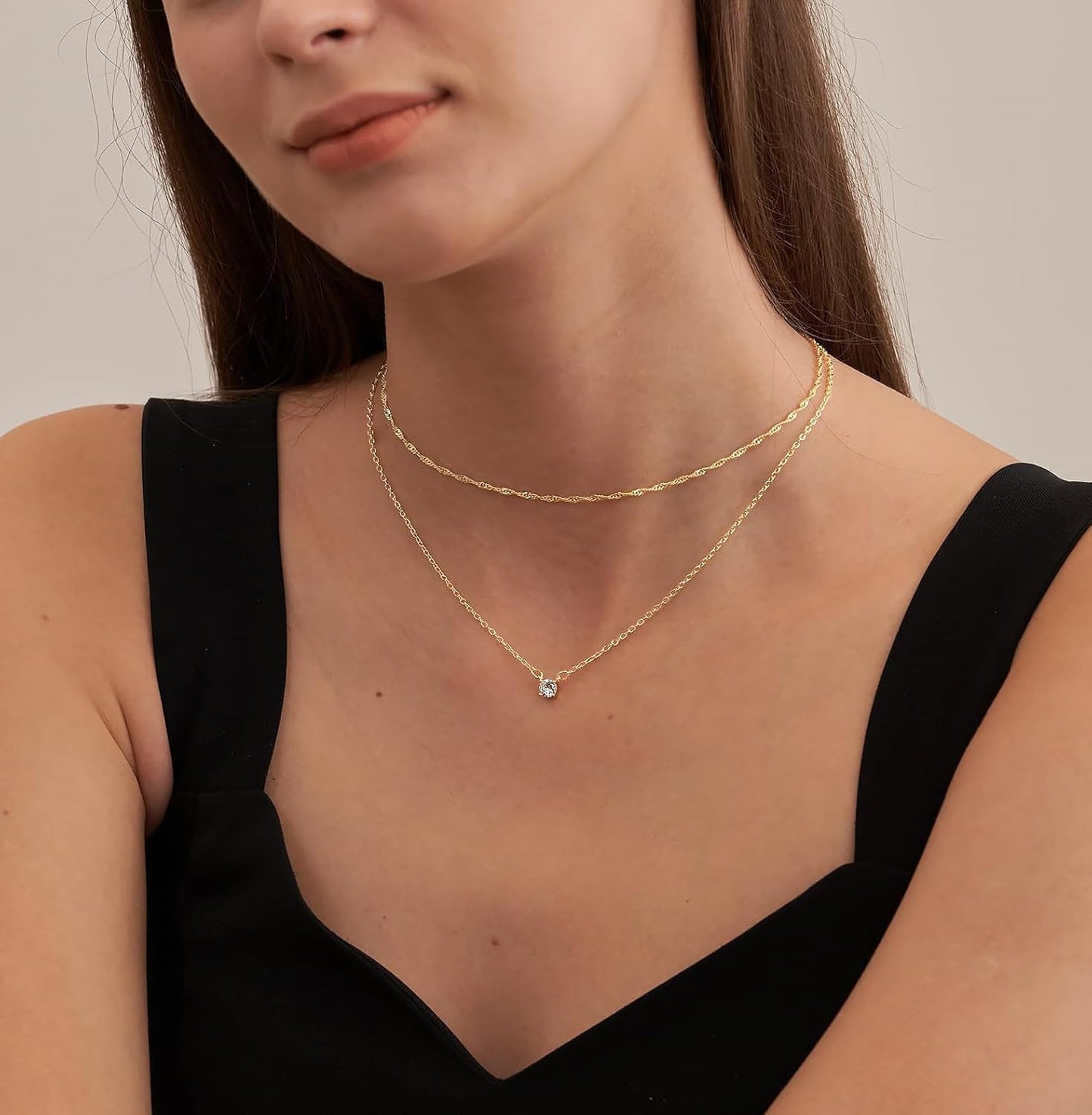 Manufacturer Tewiky Diamond Necklaces for Women, Dainty 14k Gold/Sterling Silver Choker Necklace Simple Gold Plated CZ Jewelry Necklaces for Women Trendy Gifts Necklace