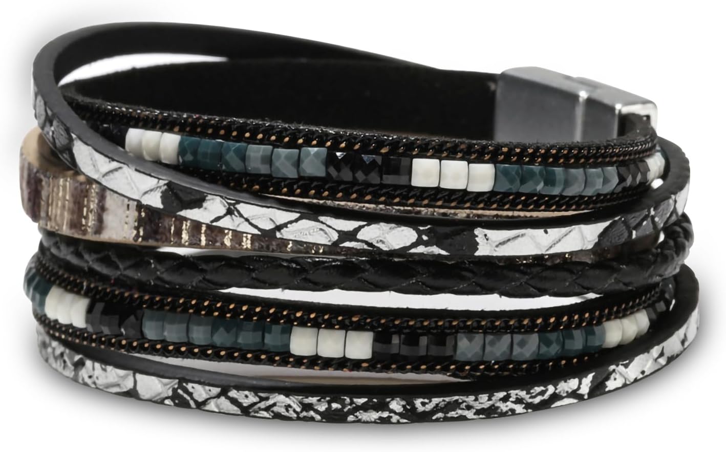 Manufacturer Fesciory Leather Wrap Bracelets for Women, Boho Leopard Multi-Layer Crystal Beads Cuff Bracelet Jewelry bracelets