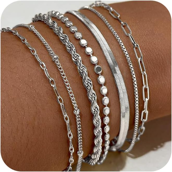 Manufacturer Gold Bracelets for Women,Dainty 14K Gold Plated Stack Set Trendy Stackable non tarnish Paperclip Chain Bracelets Gold Jewelry Sets Gifts for Women