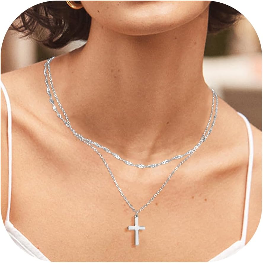 Manufacturer Layered Cross Necklace for Women,14K Gold Plated/Sterling Silver Plated Choker Necklaces for Women Stack Simple Cross Pendant Necklaces Jewelry for Women Trendy necklace