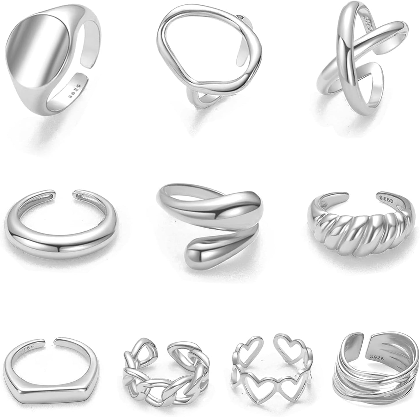Manufacturer 10PCS Gold Dome Chunky Rings for Women 18K Gold Plated Braided Twisted Round Signet Rings Adjustable Open Ring Band Statement Jewelry Size 7-9 rings