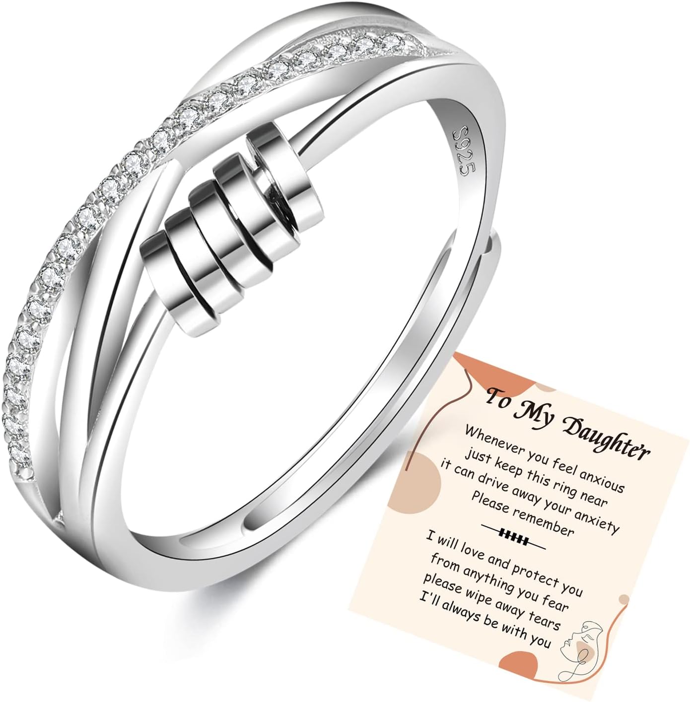 Manufacturer PABBEU Anxiety Ring for Women 925 Sterling Silver Fidget Ring With Cubic Zircon Adjustable Stress Spinner Anxiety Ring for Women rings