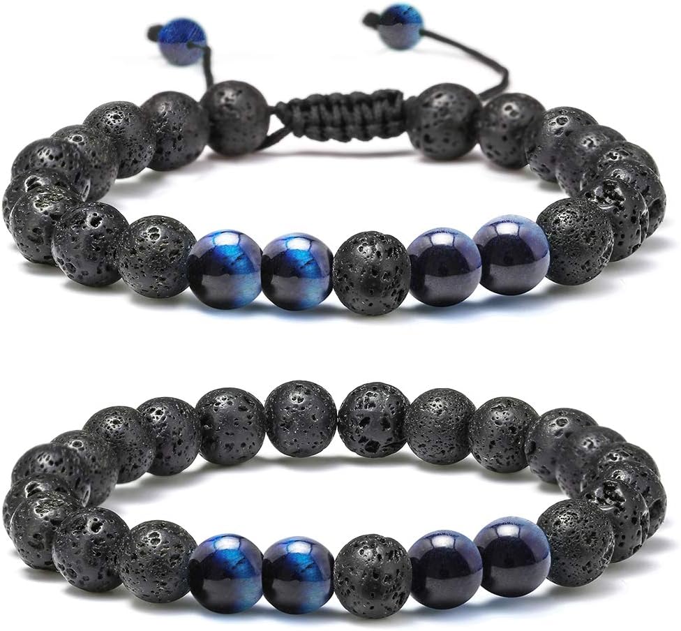 Manufacturer M MOOHAM Natural Stone Bracelets for Men - 8mm Tiger Eye, Matte Agate, Lava Rock - Teen Boys Gifts for Birthday, Anniversary, Christmas bracelets