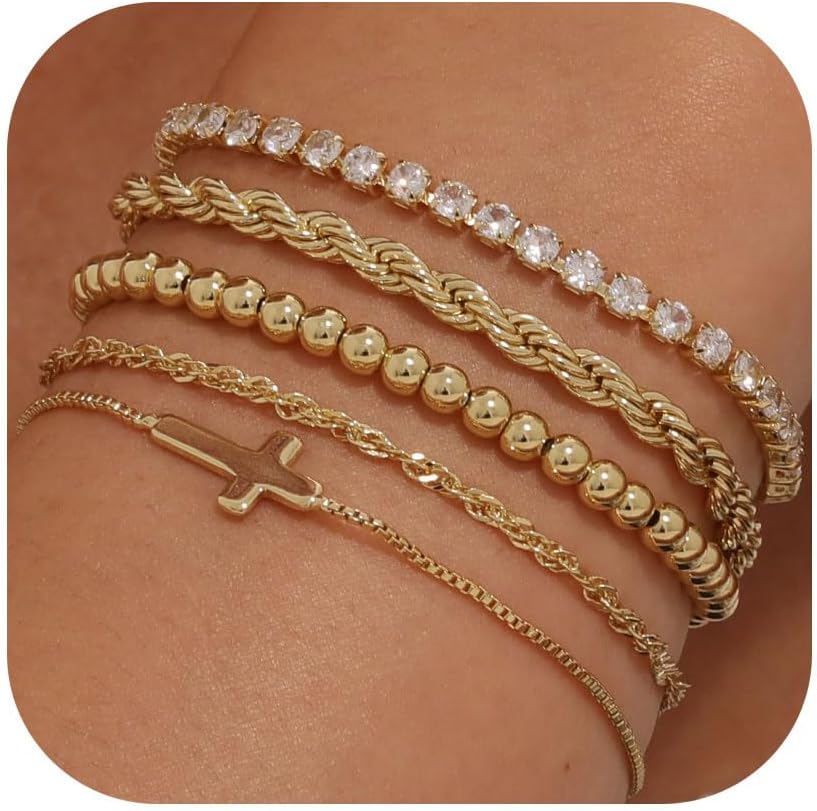 Manufacturer TEN MIRO 16k Chunky Gold Bracelets for Women Non Tarnish,Womens Gold Bracelet Stack Layered Chunky Chain Bracelets Waterproof Link Bracelets Rope Tennis Satellite Bead Ball Bracelet Jewelry Gifts for Womens bracelets