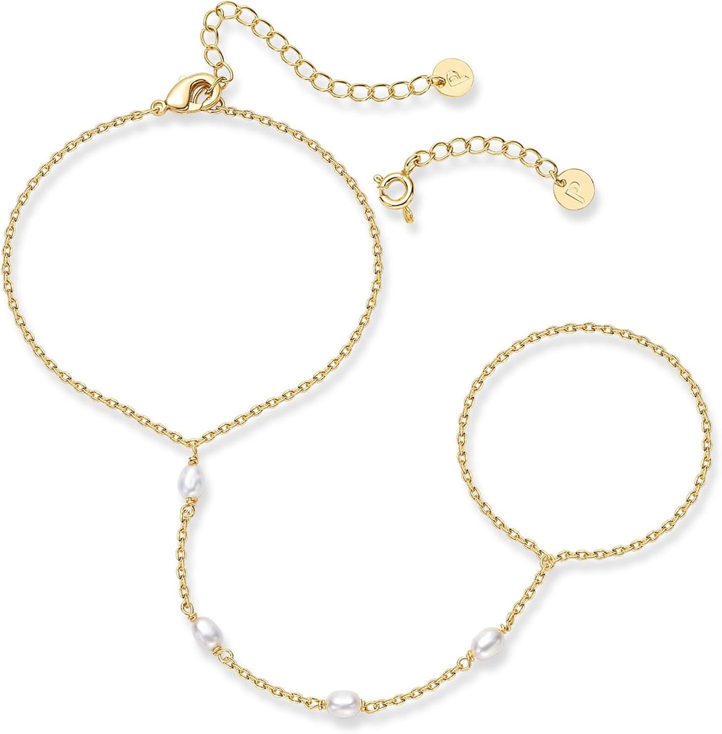 Manufacturer PAVOI 14K Gold Plated Freshwater Pearl Gold Hand Chain Bracelet for Women - Trendy Ring Bracelet Hand Chain Body Jewelry bracelets