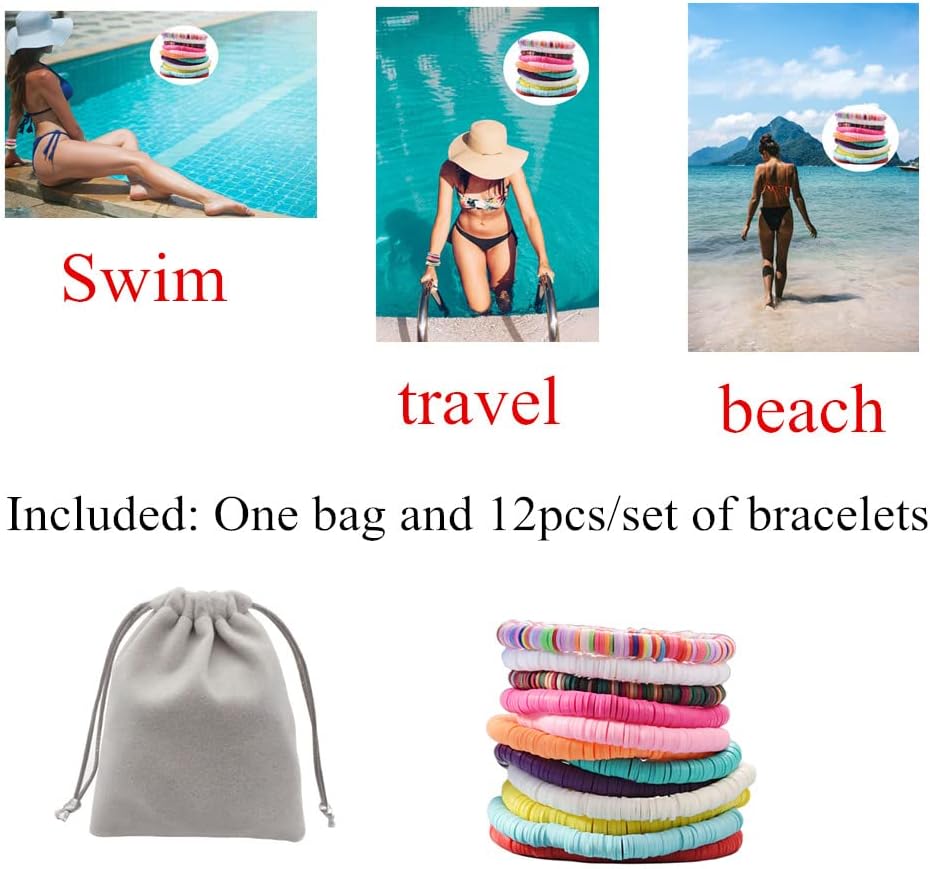 Manufacturer 12pcs Friendship Bracelets Beaded Bracelets Heishi Bracelet Cute Bracelets Stack Vinyl Clay Disc Bead Surfer Stretch Summer Beach Bracelets For Women Preppy Bracelets bracelets