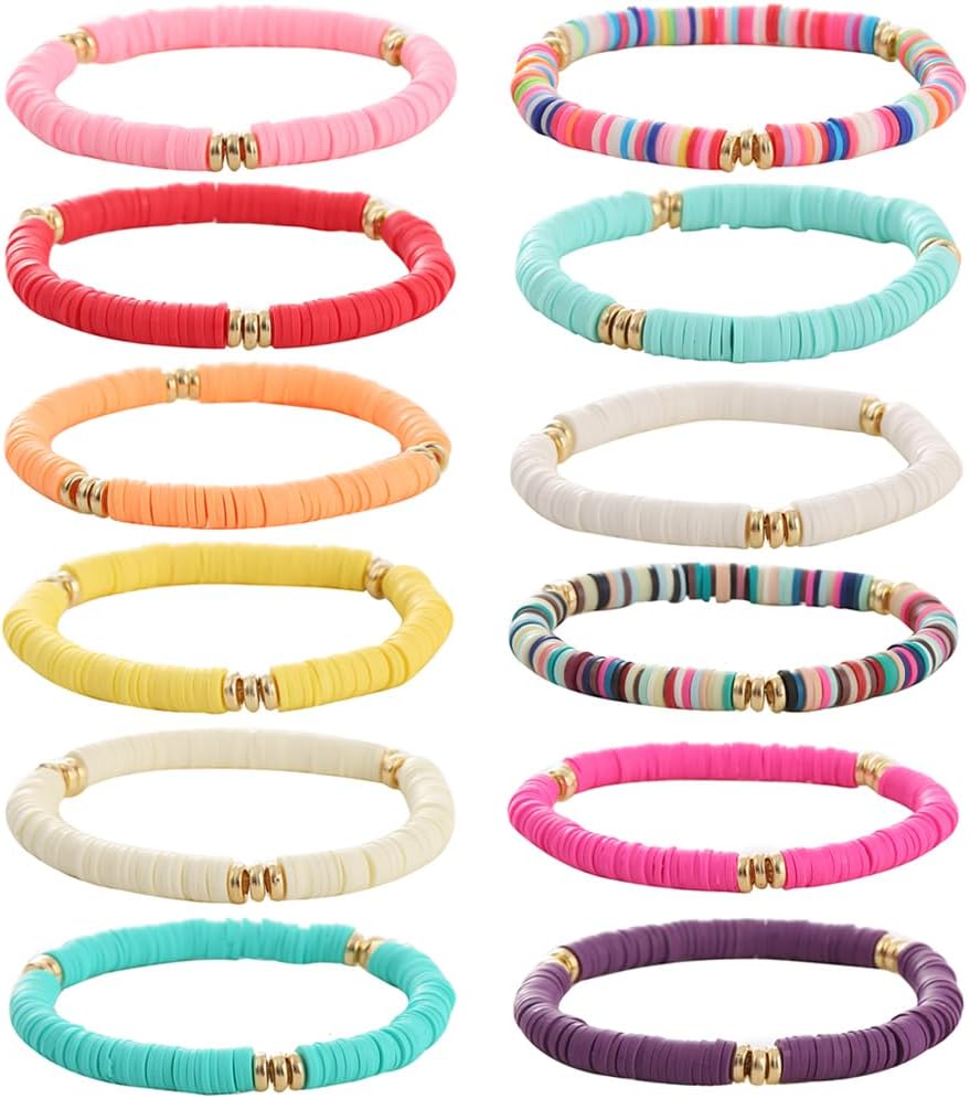 Manufacturer 12pcs Friendship Bracelets Beaded Bracelets Heishi Bracelet Cute Bracelets Stack Vinyl Clay Disc Bead Surfer Stretch Summer Beach Bracelets For Women Preppy Bracelets bracelets