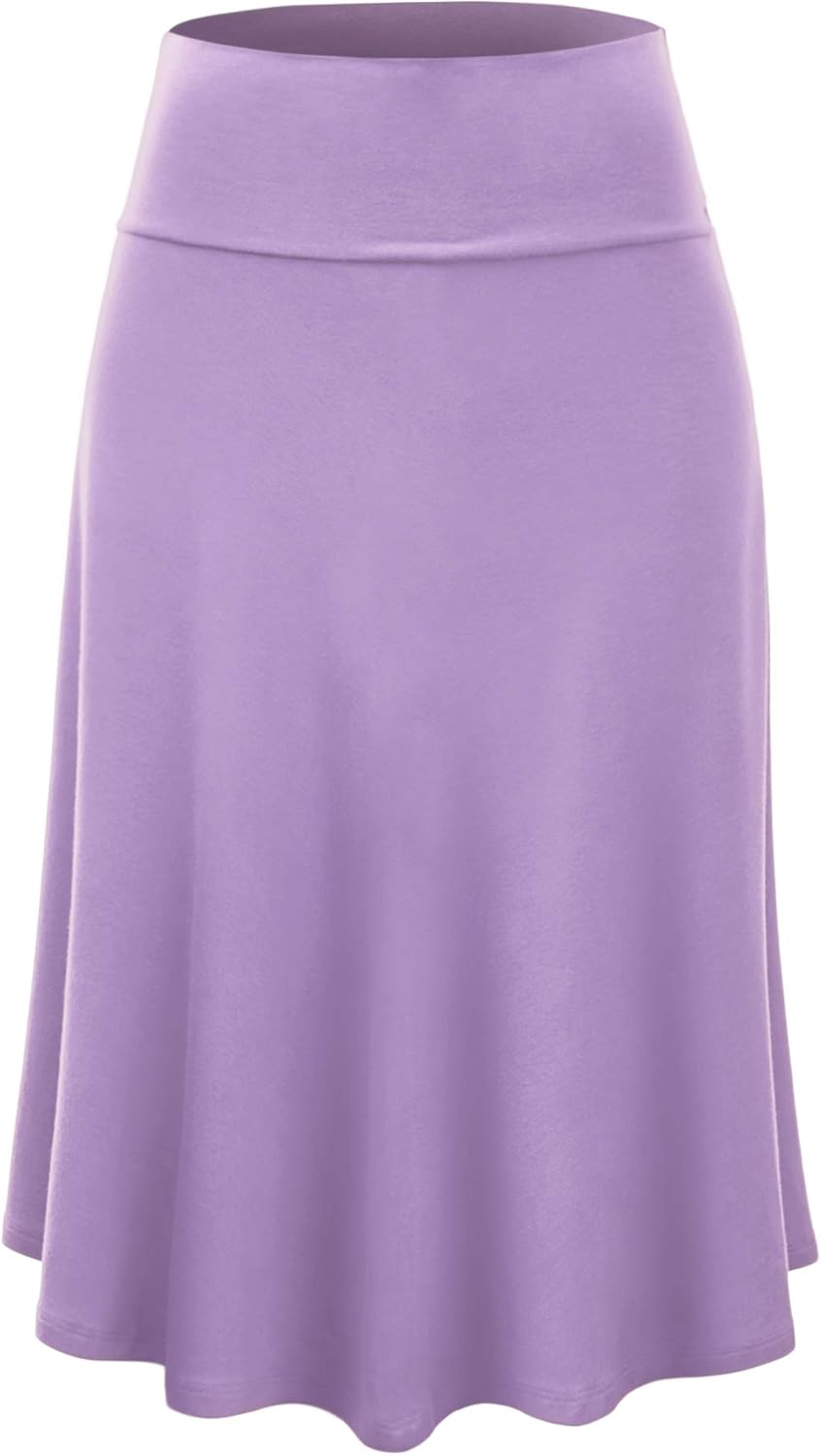 Manufacturer Lock and Love Women's Solid Ombre Lightweight Flare Midi Pull On Closure Skirts S-XXXL Plus Size