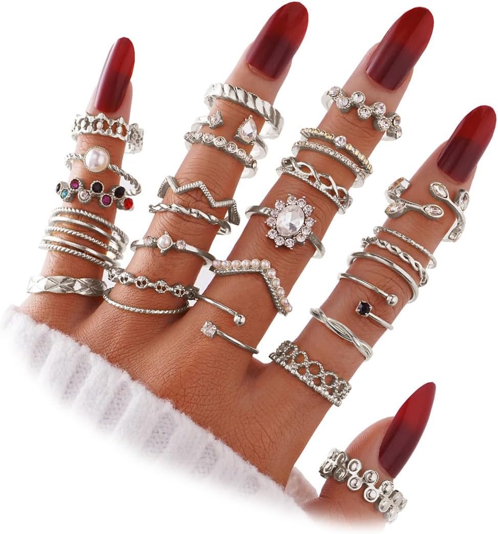 Manufacturer IFKM 51 Pcs Gold Knuckle Rings Set For Women Girls Vintage Stackable Joint Finger Midi Rings Dainty Cubic Zirconia Crystal Simple Twist Hollow Cute Rings Pack Jewelry Gift rings