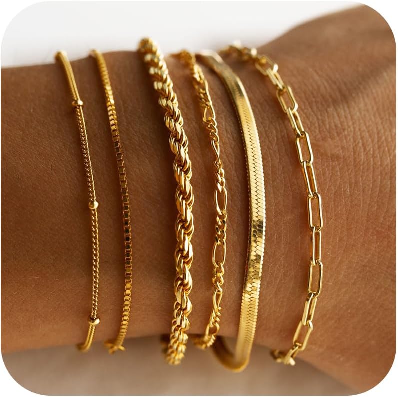 Manufacturer DEARMAY Dainty Silver Bracelets for Women Trendy, 925 Sterling Silver Jewelry Set for Women Bracelets for Women Paperclip Box Herringbone Figaro Rope Chain Bracelet Fashion Pack Gifts for Women bracelets