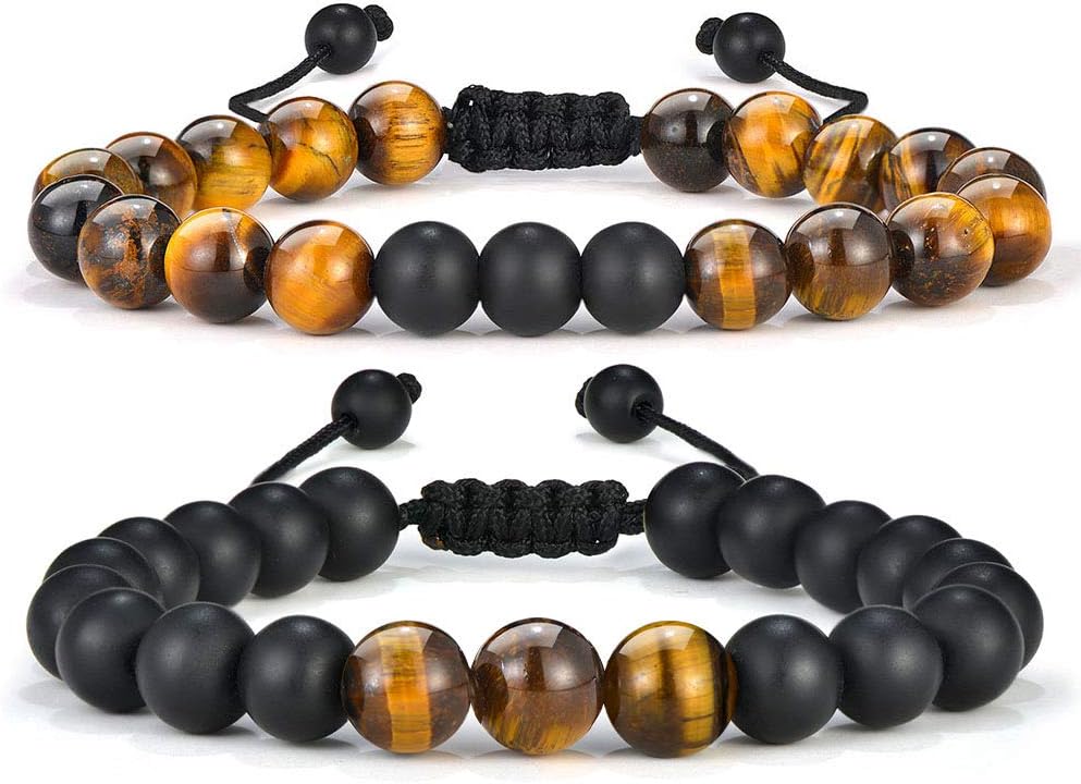 Manufacturer M MOOHAM Natural Stone Bracelets for Men - 8mm Tiger Eye, Matte Agate, Lava Rock - Teen Boys Gifts for Birthday, Anniversary, Christmas bracelets