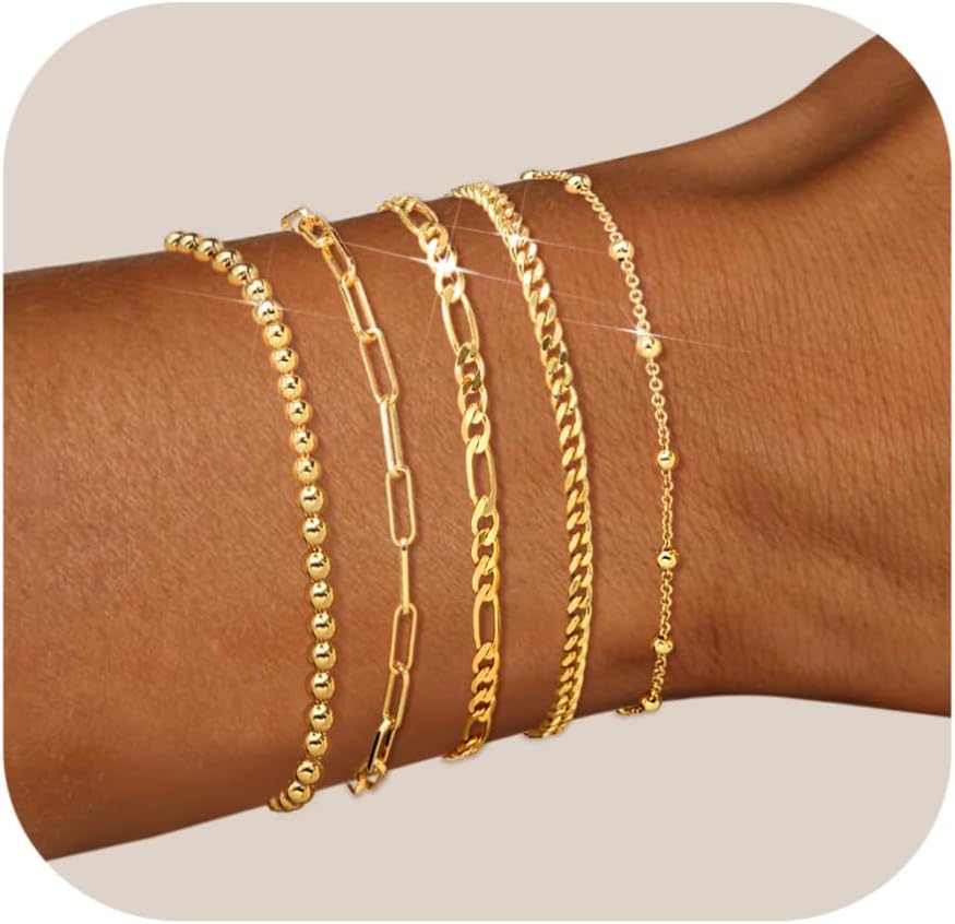 Manufacturer adoyi Gold Bracelets for Women, 14K Gold Plated Stackable Bracelet Stack Set Adjustable Charm Paperclip Chain Cuban Link Layered Waterproof Jewelry Sets Gifts for Womens 6.0/6.8/7.2" bracelets