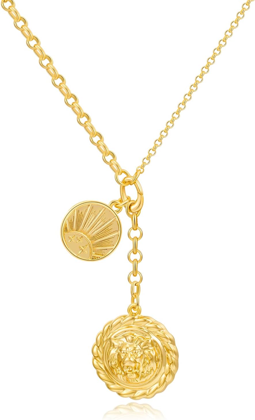 Manufacturer CLASSYZINT 18K Gold Plated Coin Lion Head Pendant Necklace Chunky Paperclip Choker Necklace For Gifts On Birthday Holidays For Women Girls Necklace