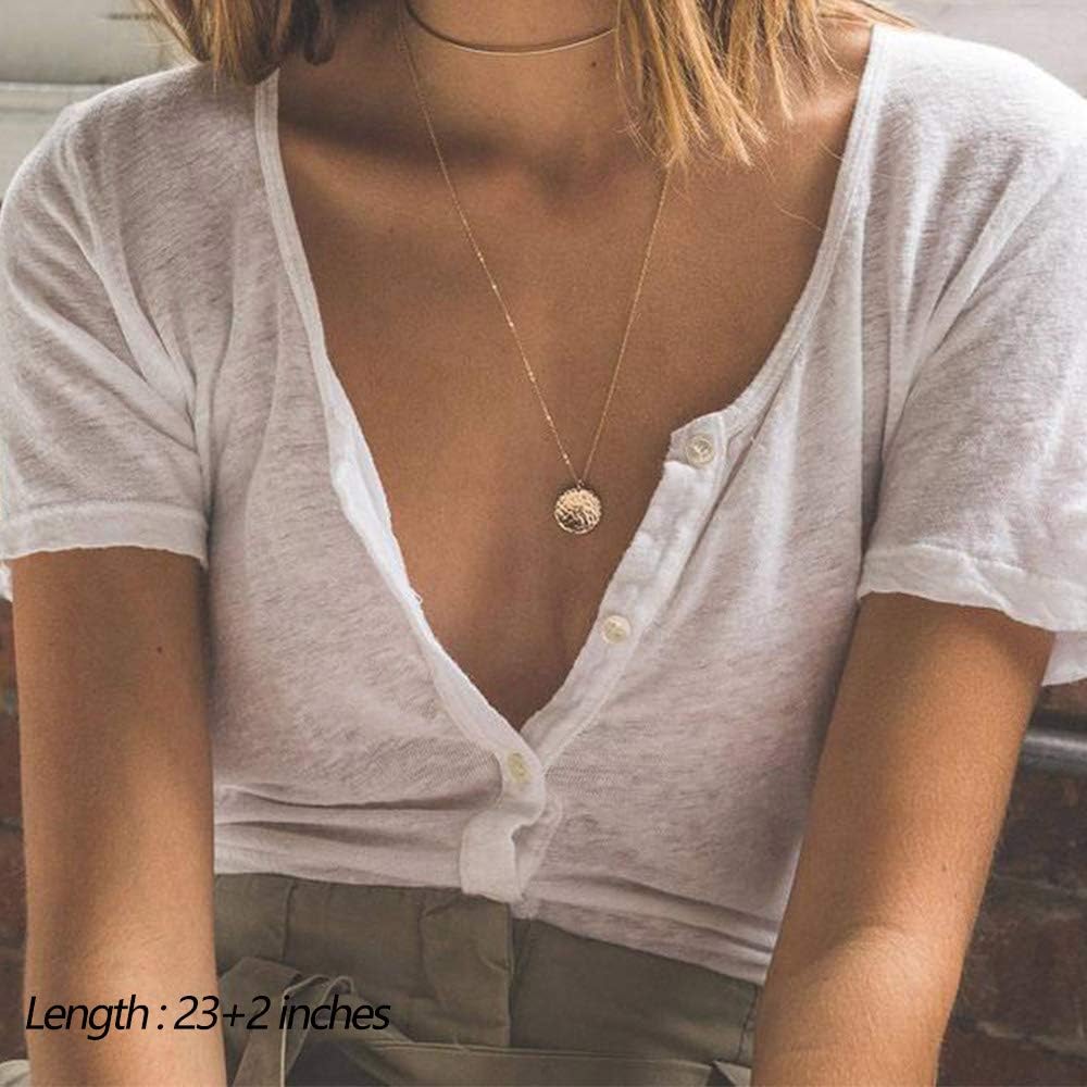 Manufacturer Turandoss Dainty Layered Choker Necklace, Handmade 14K Gold Plated Y Pendant Necklace Multilayer Bar Disc Necklace Adjustable Layering Choker Necklaces for Women necklace
