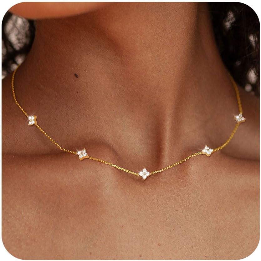Manufacturer FUNEIA Dainty Silver Gold Necklaces for Women Trendy Non Tarnish 14K Gold Plated Cubic Zirconia Necklace Layered Cute Butterfly Heart Station Choker Necklace Stack for Wedding Prom Brides Jewelry Necklace