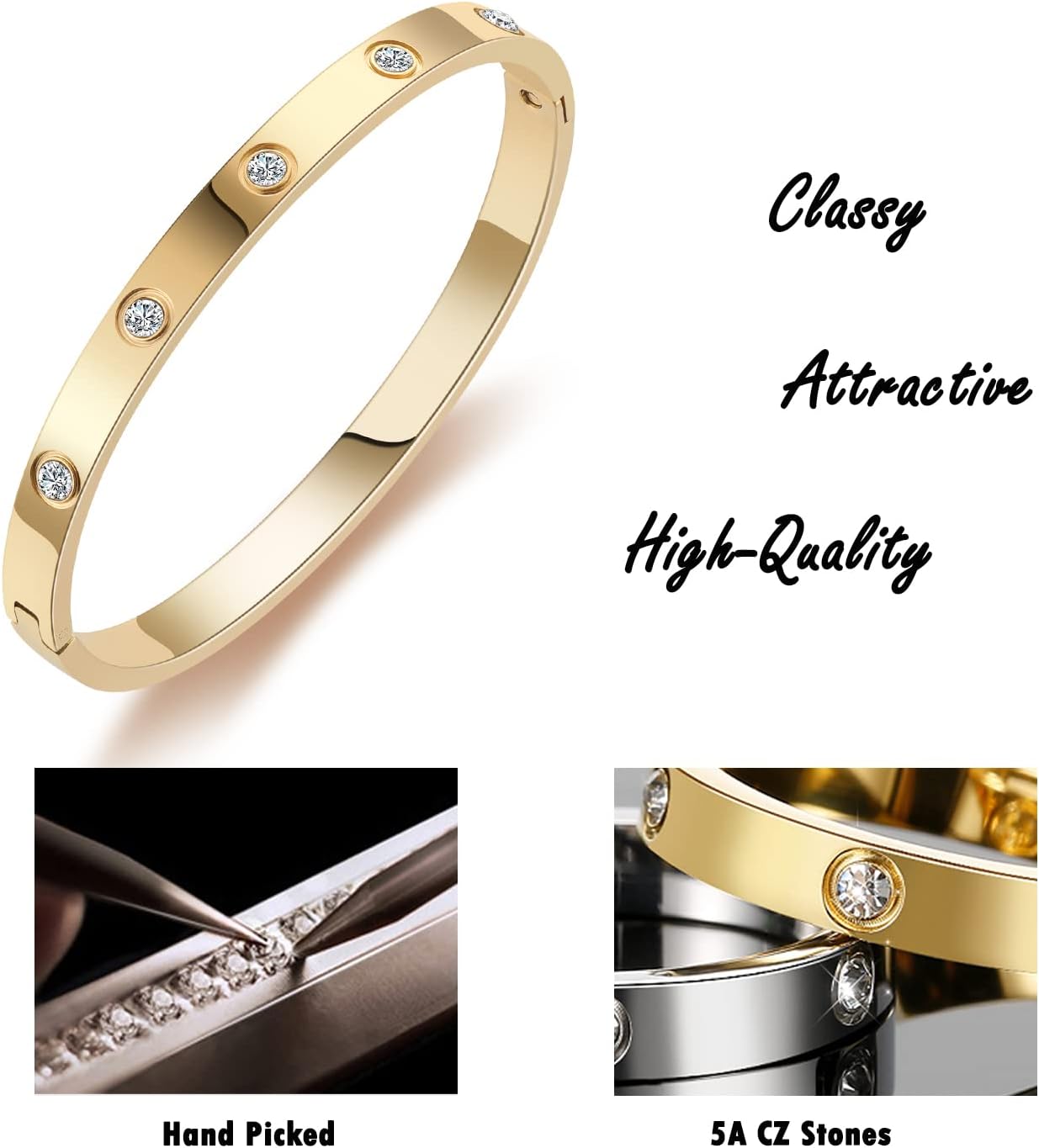 Manufacturer Gold Bracelets for Women Friendship Love Bangle Bracelets Cubic Zirconia Stainless Steel Bracelet Jewelry Birthday Gifts for Women Stocking Stuffers bracelets