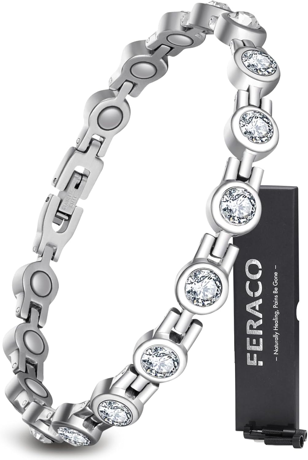 Manufacturer Feraco Magnetic Bracelets for Women, Titanium Steel Magnetic Bracelet with Neodymium Magnets & Sparkling Crystals, Jewelry Gifts bracelets