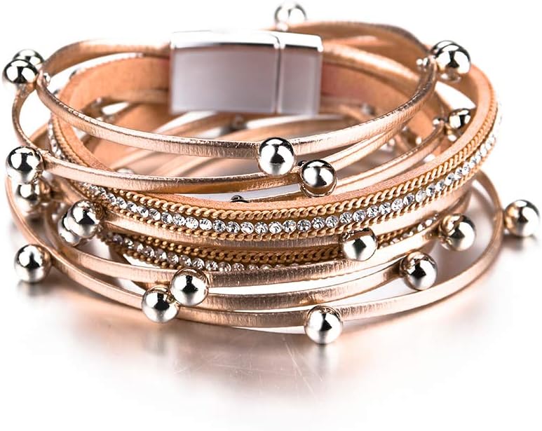 Manufacturer Fesciory Leather Wrap Bracelets for Women, Boho Leopard Multi-Layer Crystal Beads Cuff Bracelet Jewelry bracelets