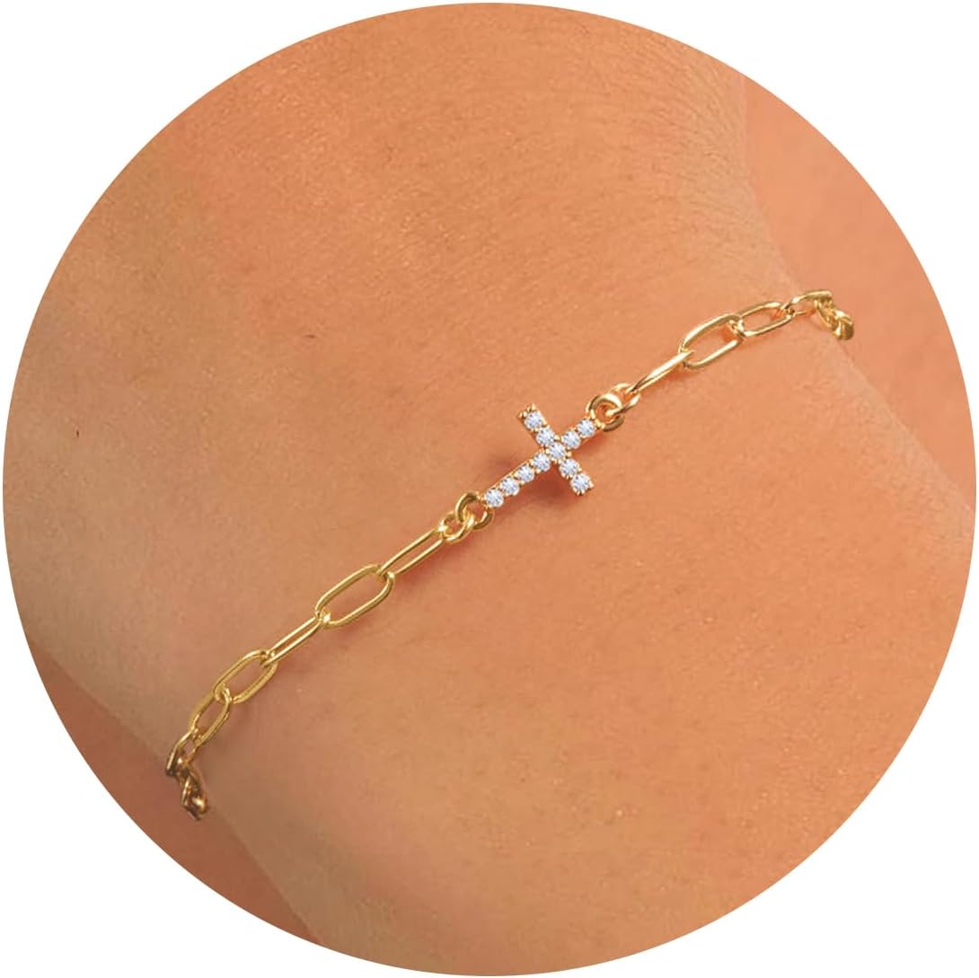 Manufacturer Turandoss Gold Cross Bracelets for Women - 14K Gold Plated Satellite Bead CZ Pearl Holy Mary Medal Cross Bracelet Dainty Bracelets for Women Faith Jewelry Christian Baptism Religious Gifts bracelets