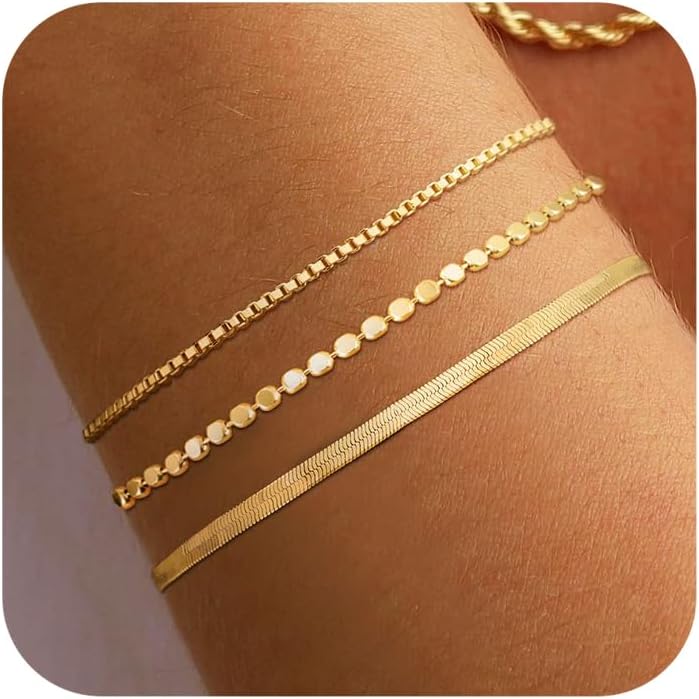 Manufacturer DEARMAY Dainty Silver Bracelets for Women Trendy, 925 Sterling Silver Jewelry Set for Women Bracelets for Women Paperclip Box Herringbone Figaro Rope Chain Bracelet Fashion Pack Gifts for Women bracelets