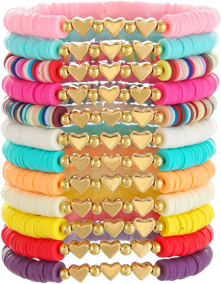 Manufacturer 12pcs Friendship Bracelets Beaded Bracelets Heishi Bracelet Cute Bracelets Stack Vinyl Clay Disc Bead Surfer Stretch Summer Beach Bracelets For Women Preppy Bracelets bracelets