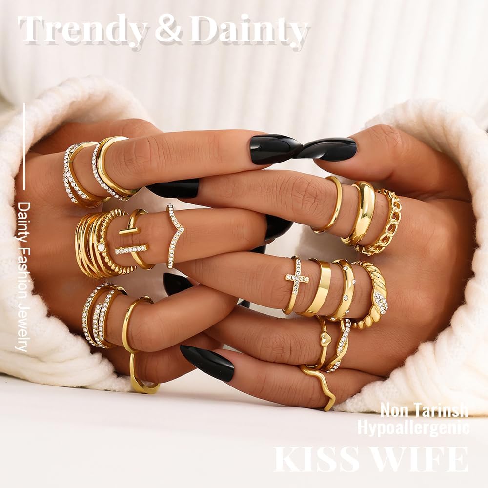 Manufacturer KISS WIFE Gold Knuckle Rings Set for Women, Dainty Simple Trendy Cute Stackable Finger Rings Pack, Perfect for Stacking Layering on Thumb and Knuckle, Mixed Size, Jewelry Gift rings