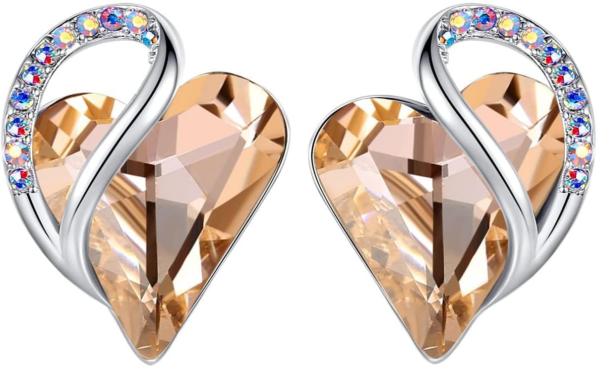 Manufacturer Earrings for Women, Mothers Day Gift for Mom, Heart Birthstone Crystal Stud Earring, Silver Plated Birthday Jewelry earring