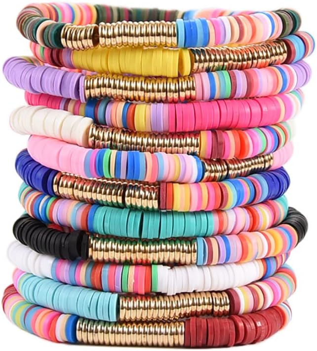 Manufacturer 12pcs Friendship Bracelets Beaded Bracelets Heishi Bracelet Cute Bracelets Stack Vinyl Clay Disc Bead Surfer Stretch Summer Beach Bracelets For Women Preppy Bracelets bracelets
