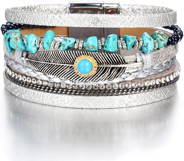 Manufacturer Fesciory Leopard Bracelet for Women, Boho Leather Wrap Multi-Layer Pearl Crystal Bracelet Bangle Jewelry bracelets