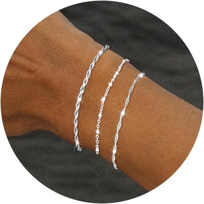 Manufacturer DEARMAY Dainty Silver Bracelets for Women Trendy, 925 Sterling Silver Jewelry Set for Women Bracelets for Women Paperclip Box Herringbone Figaro Rope Chain Bracelet Fashion Pack Gifts for Women bracelets