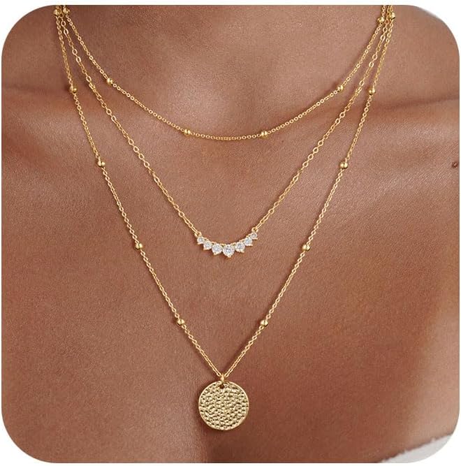 Manufacturer Layered Silver Necklaces for Women, Sterling Silver Stackable Stack Choker Necklaces Trendy Real Gold Plated Layering Disc Circle Pendant Chain Dainty Necklace Set Jewelry for Women Necklace