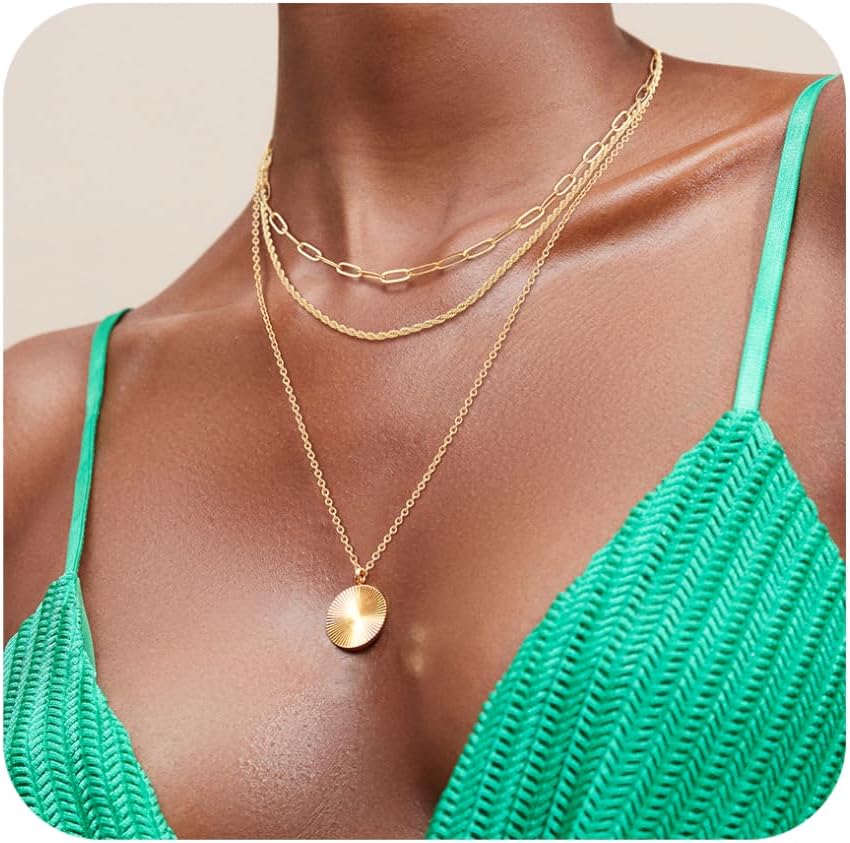 Manufacturer Layered Gold Necklace for Women, 14K Gold Plated Necklace Stack for Women, Dainty Adjustable Gold Necklace Set necklace