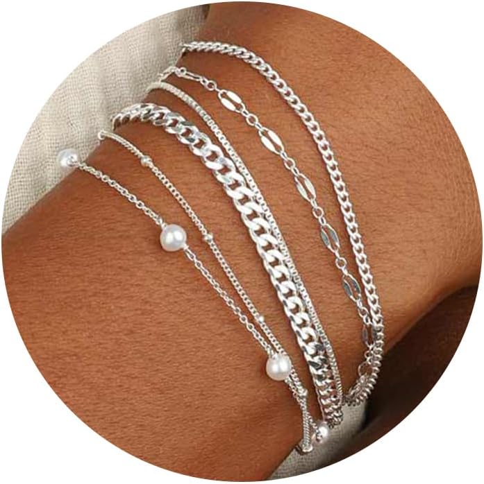 Manufacturer MBW Silver Bracelet Set - Dainty 14K Silver Bracelets, Waterproof, Trendy Minimalist, Small Thin Bracelets for Women, Gift bracelets