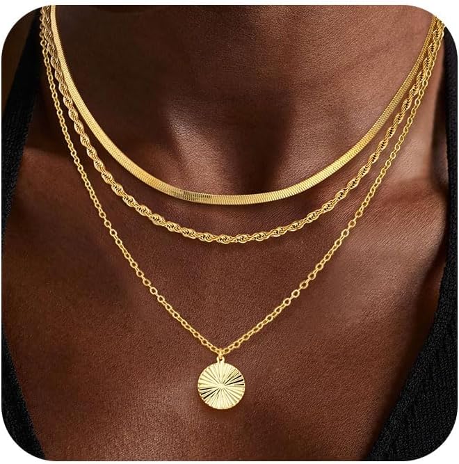 Manufacturer Layered Silver Necklaces for Women, Sterling Silver Stackable Stack Choker Necklaces Trendy Real Gold Plated Layering Disc Circle Pendant Chain Dainty Necklace Set Jewelry for Women Necklace