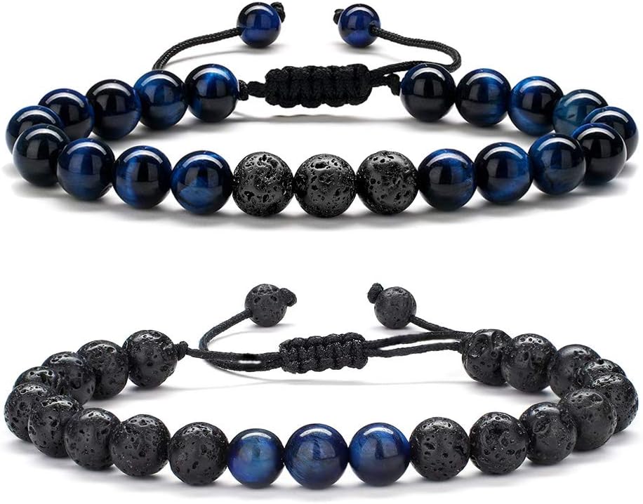 Manufacturer M MOOHAM Natural Stone Bracelets for Men - 8mm Tiger Eye, Matte Agate, Lava Rock - Teen Boys Gifts for Birthday, Anniversary, Christmas bracelets