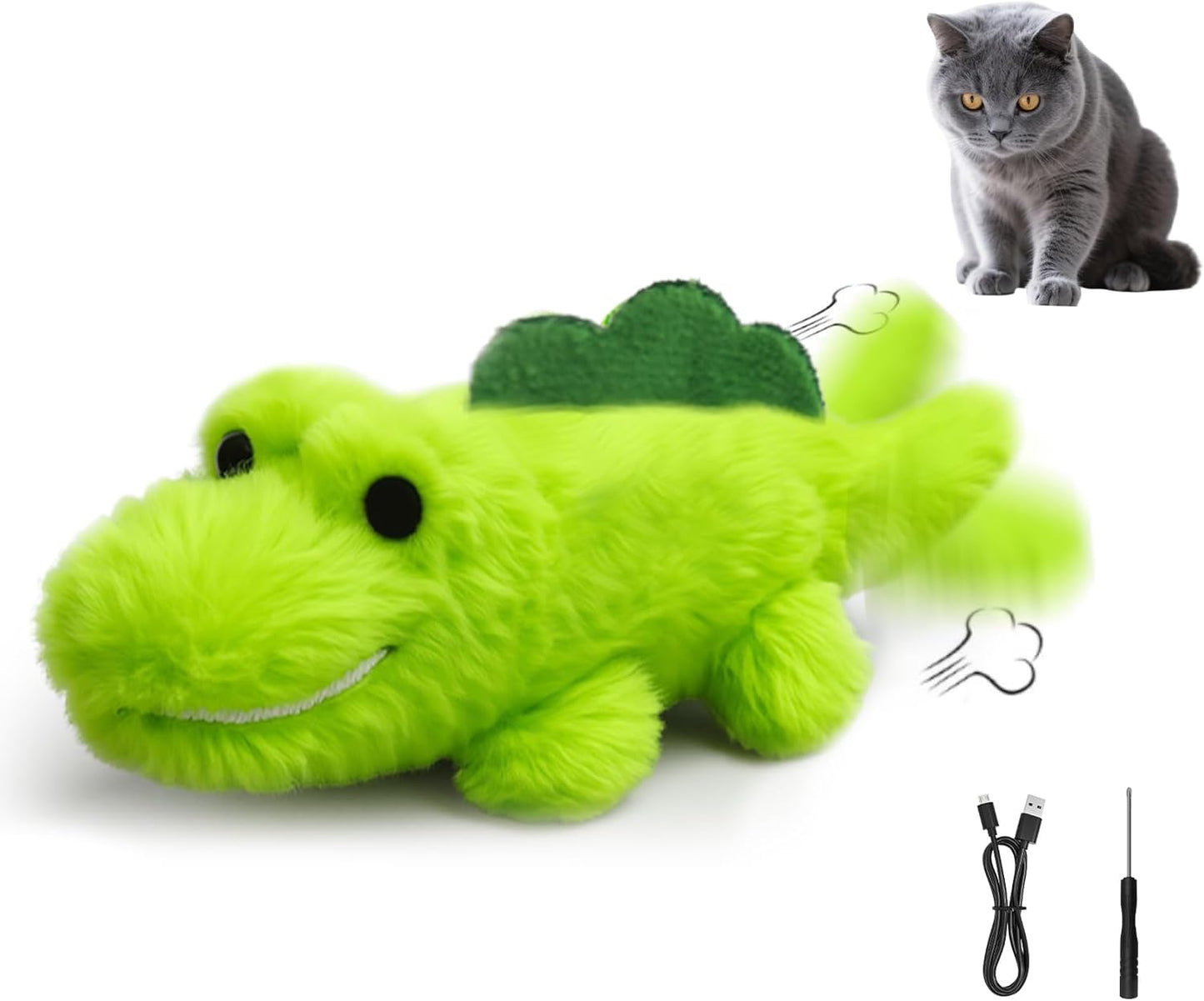 Manufacturer Interactive Cat Toys for Indoor Cats - Self-Charging Croc Chase Toy with 360° Motion, Wagging Tail & Catnip, Automatic Exercise Toy for Bored Kittens/Adults(Short Plush) Cat toy