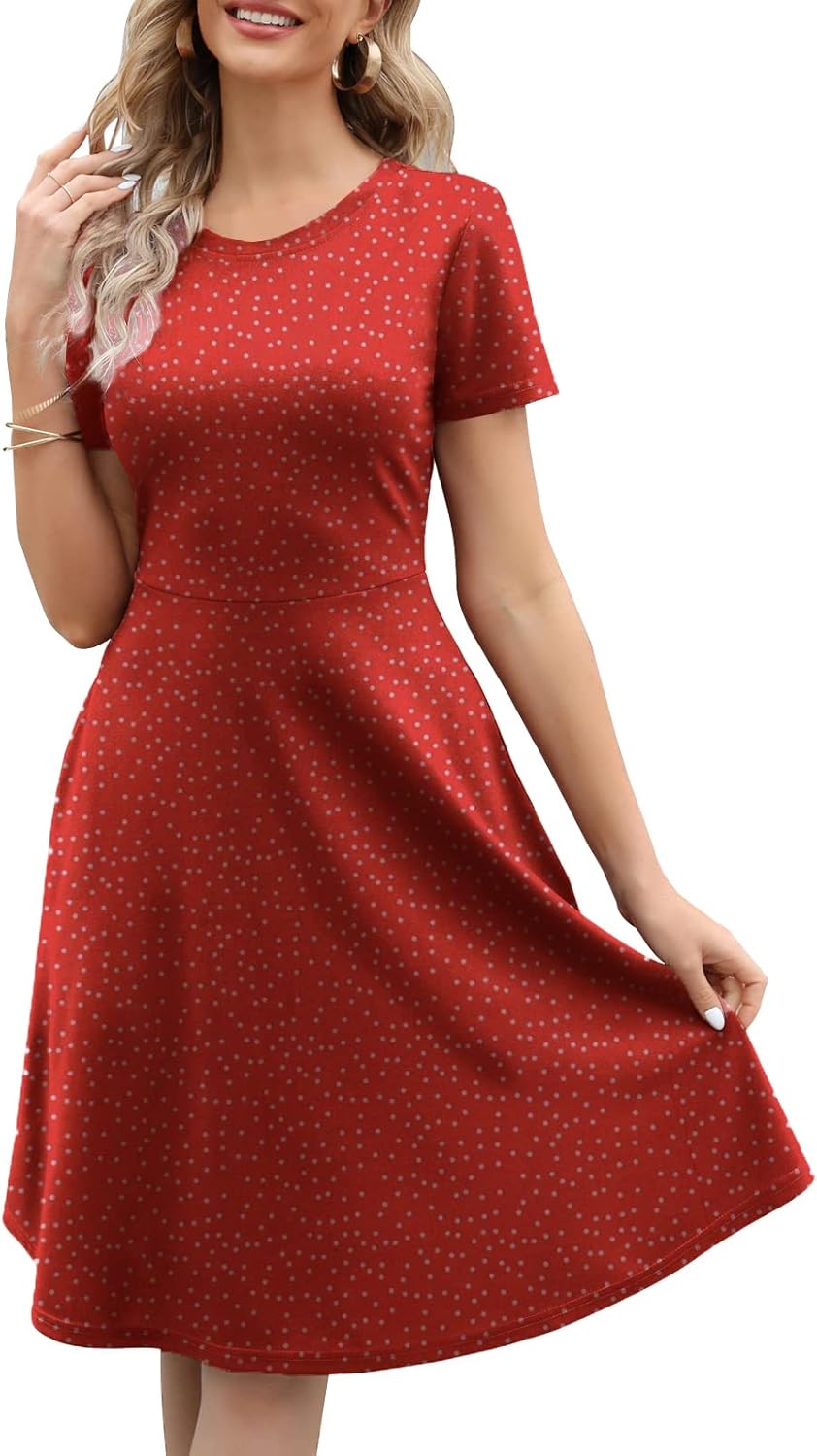 Manufacturer Women's Elegant Knee Length Dresses Vintage 50s Office Casual Floral Print Work Party A-Line Swing Dresses with Pockets 162