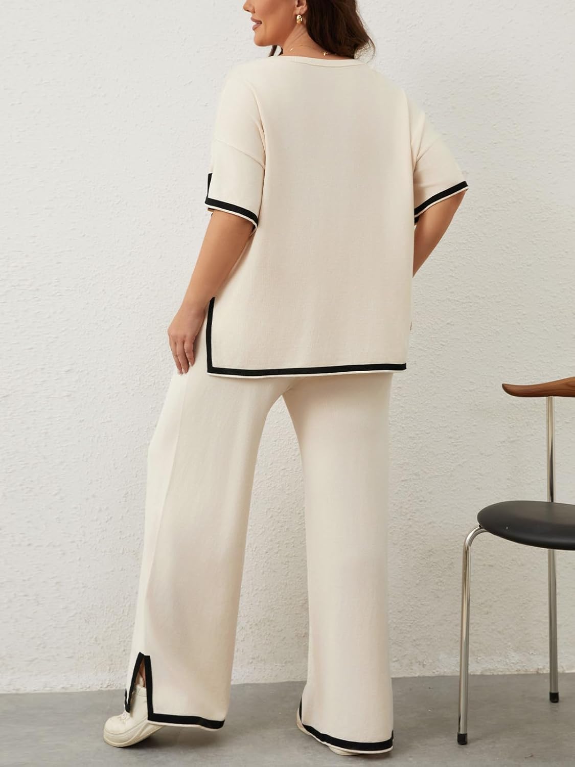 Imily Bela Womens Plus Size Lounge Sets 2 Piece Outfits Short Sleeve Pullover Tops Wide Leg Pants Summer Travel Outfits suits