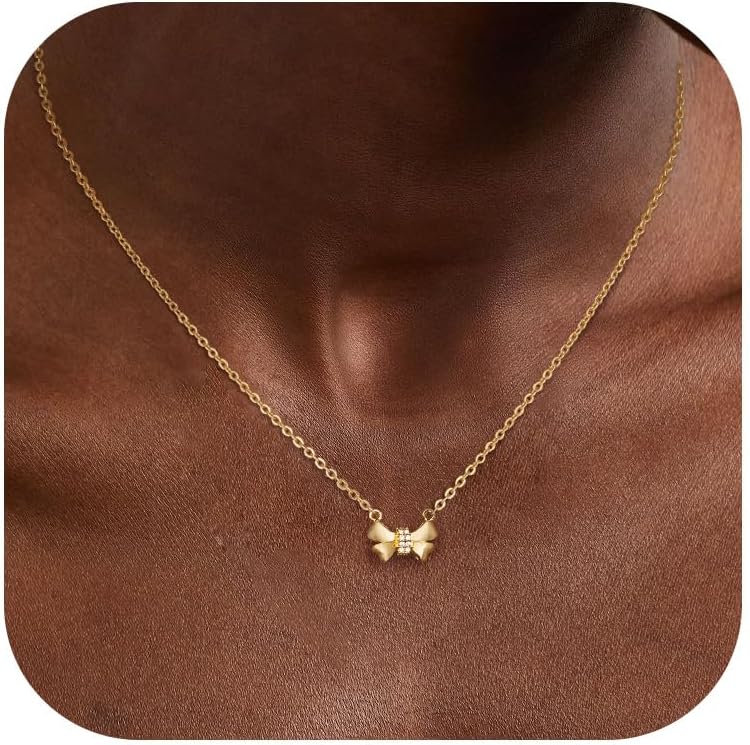 Manufacturer Gold Necklace for Women - Bow Necklace 14K Dainty Gold Necklace Cute Small Tiny Bow Pendant Choker Chain Necklace Trendy Necklaces for Women Gold Jewelry Gift Necklace