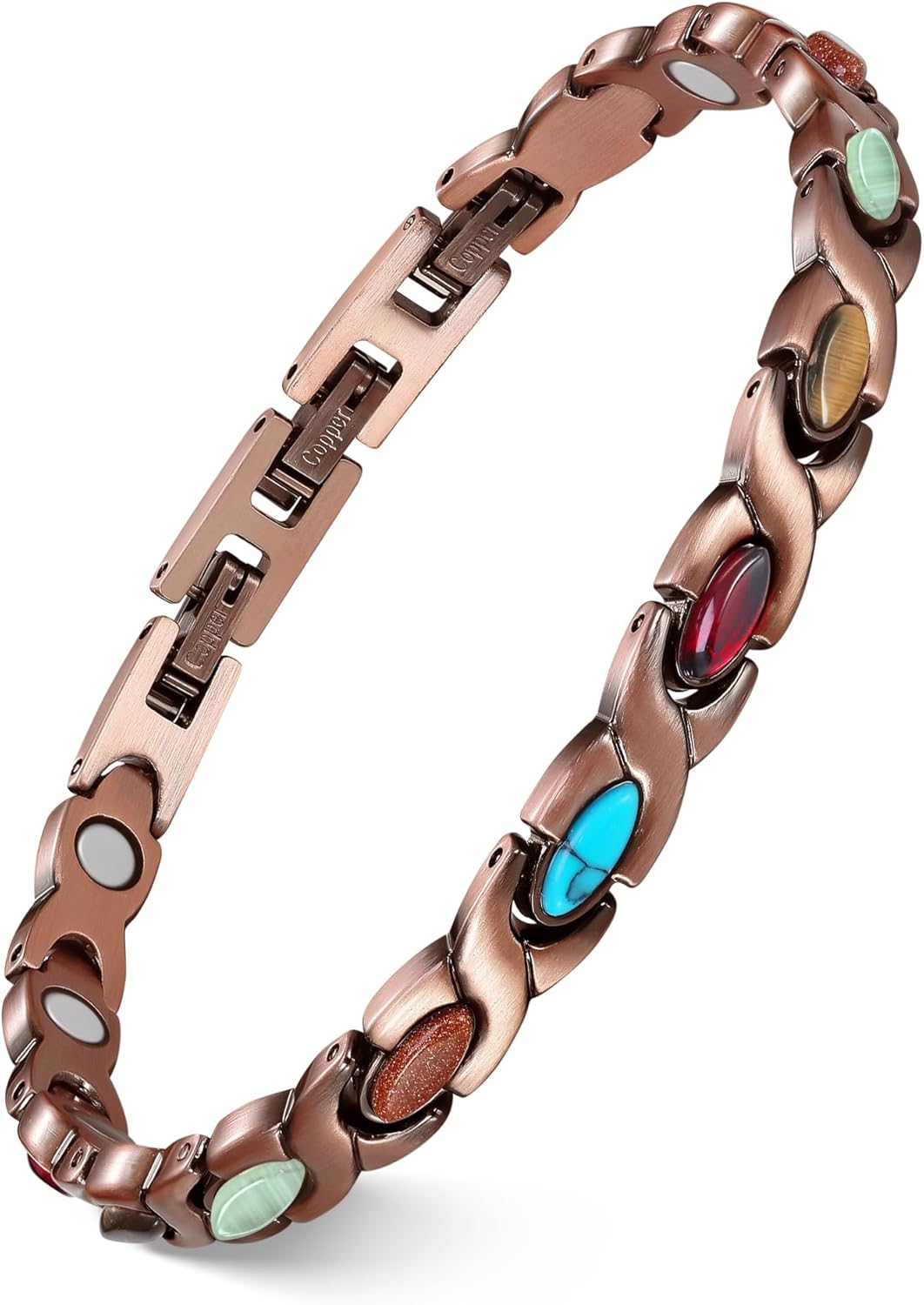 Manufacturer Feraco Pure Copper Bracelets for Women, Ultra Strength Magnetic Bracelet with 3800 Gauss Magnets & Natural Turquoise & Stones, Adjustable, Jewelry Gift bracelets